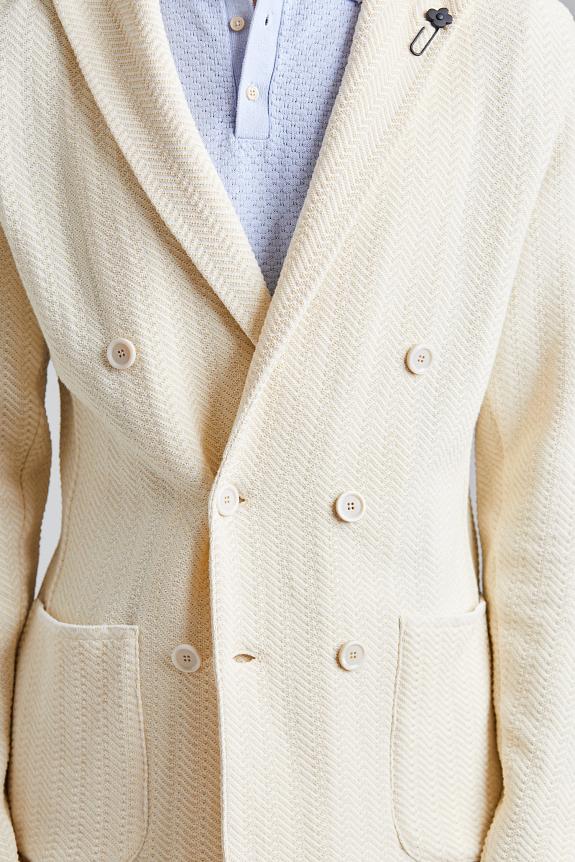 LARDINI Herringbone DB Knit Jacket Creme Mix-5