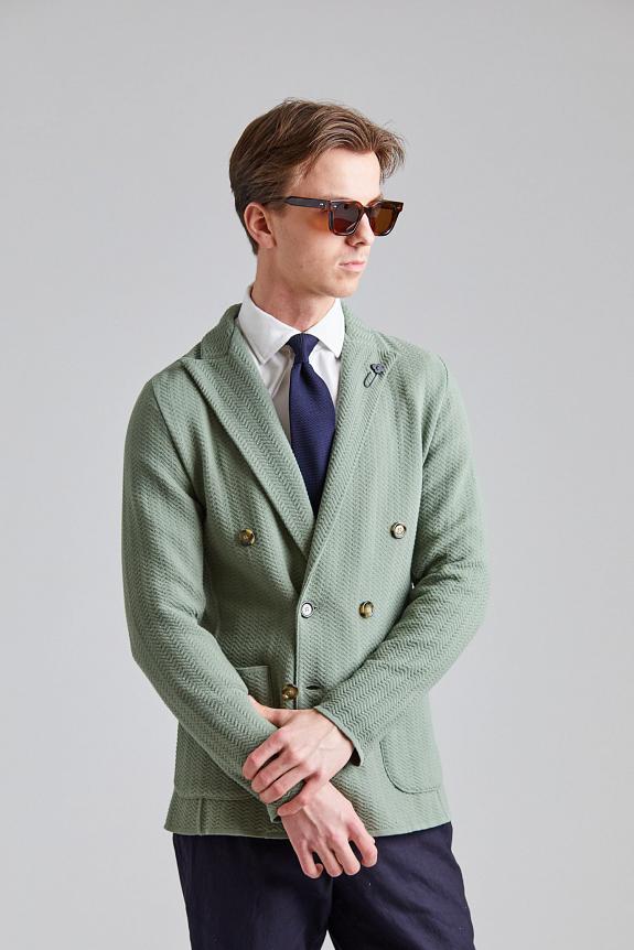 LARDINI Herringbone DB Knit Jacket Green-3