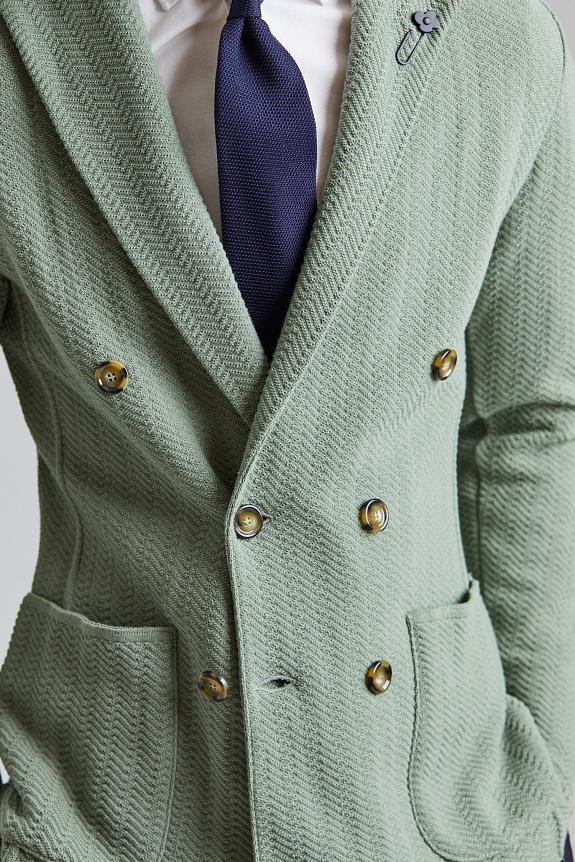 LARDINI Herringbone DB Knit Jacket Green-4
