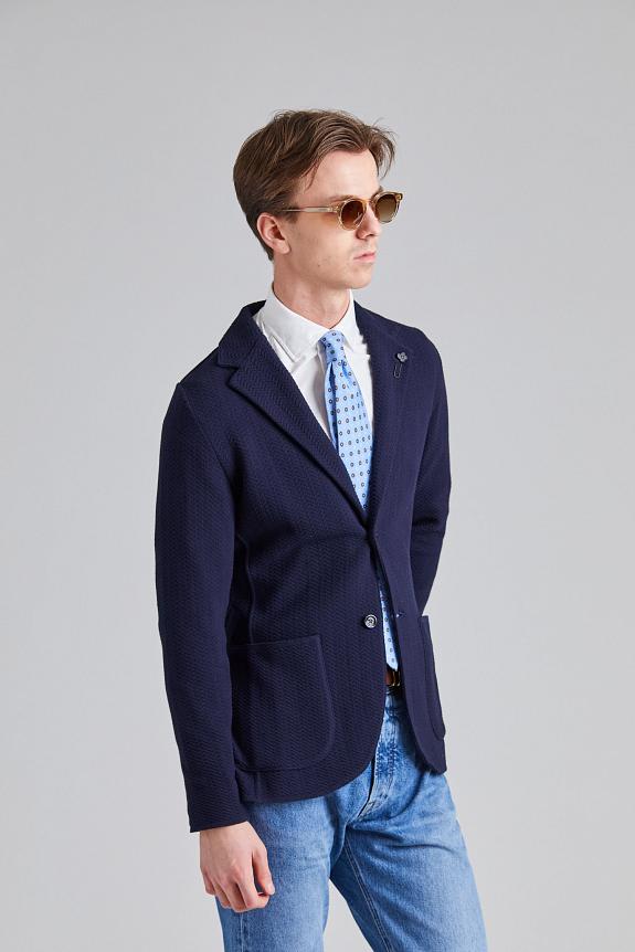 LARDINI Herringbone Knit Jacket Navy-2