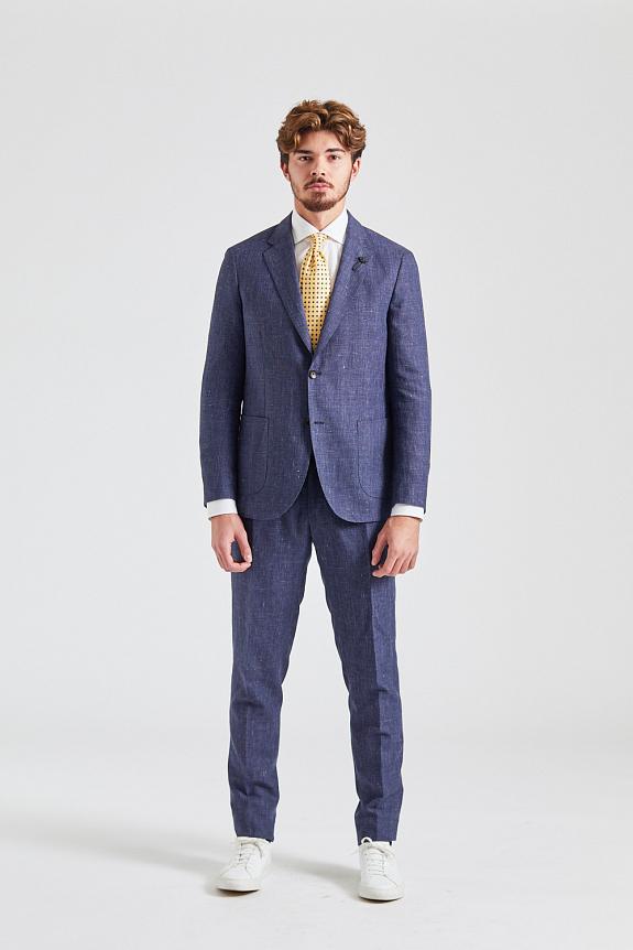 LARDINI Linen and Wool Suit Blue Check-1