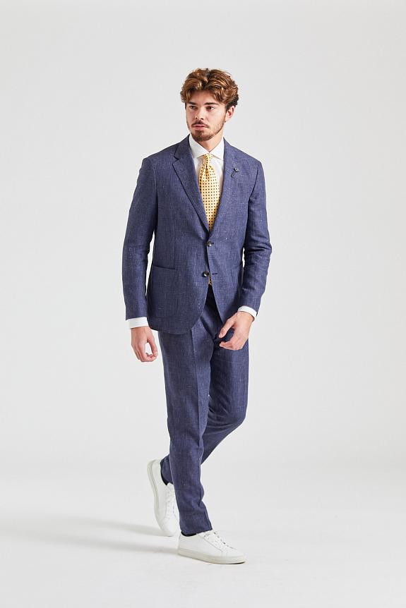 LARDINI Linen and Wool Suit Blue Check