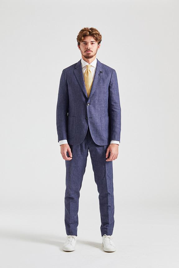 LARDINI Linen and Wool Suit Blue Check-3