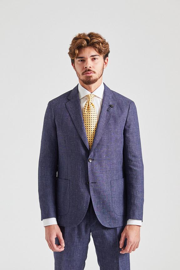 LARDINI Linen and Wool Suit Blue Check-4
