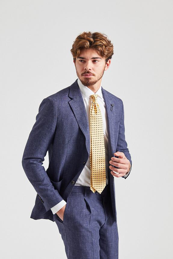 LARDINI Linen and Wool Suit Blue Check-5