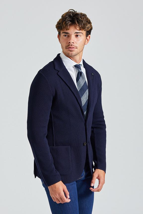 LARDINI Structured Merino Jacket Navy-1