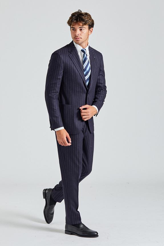 LARDINI Supersoft Flannel Suit Navy Stripe-1