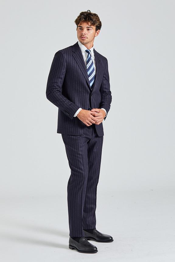 LARDINI Supersoft Flannel Suit Navy Stripe-3