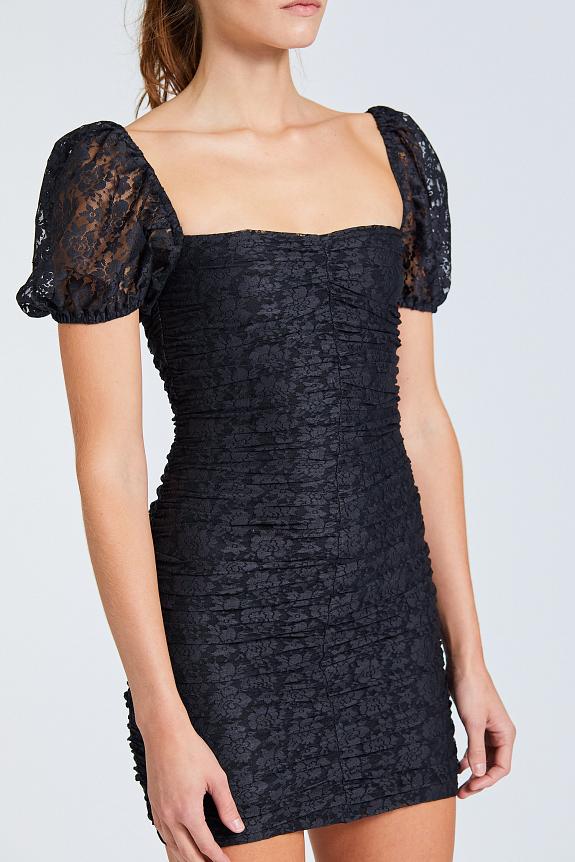 ROTATE Birger Christensen Lace Puff Sleeve Dress Black-2