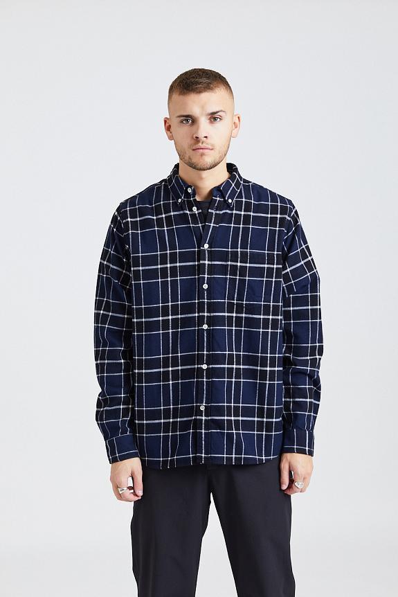 Norse Projects Anton Brushed Flannel Check Dark Navy