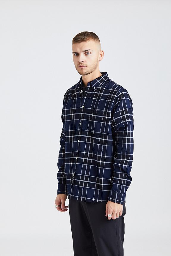 Norse Projects Anton Brushed Flannel Check Dark Navy-2