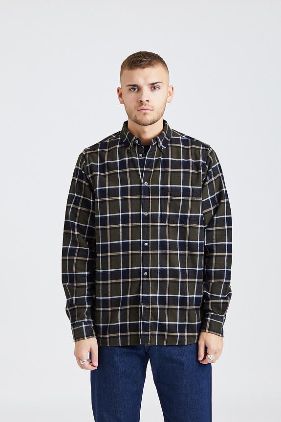 Norse Projects Anton Brushed Flannel Check Beech Green
