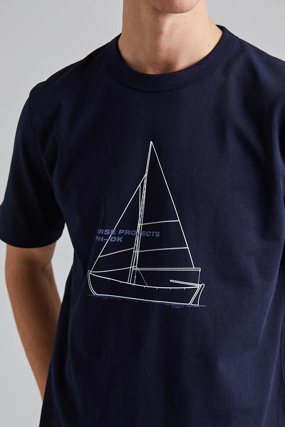 Norse Projects Holger Organic Boat Print T-Shirt Dark Navy-3