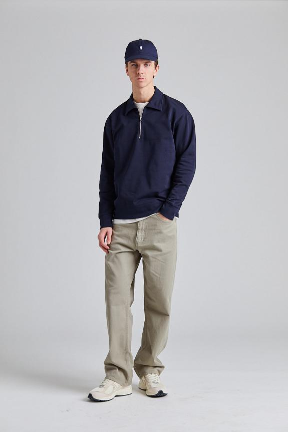 Norse Projects Ketel Relaxed Organic Norse Logo Print Half Zip Dk Navy