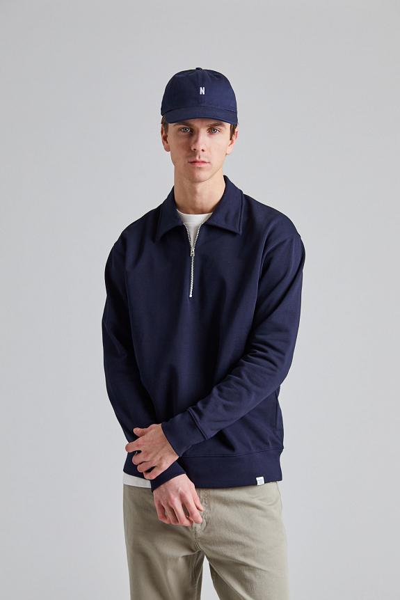 Norse Projects Ketel Relaxed Organic Norse Logo Print Half Zip Dk Navy-3