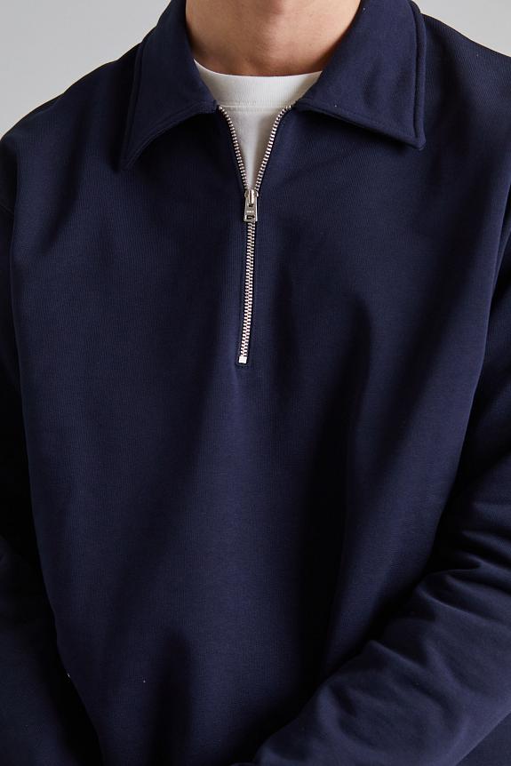 Norse Projects Ketel Relaxed Organic Norse Logo Print Half Zip Dk Navy-4