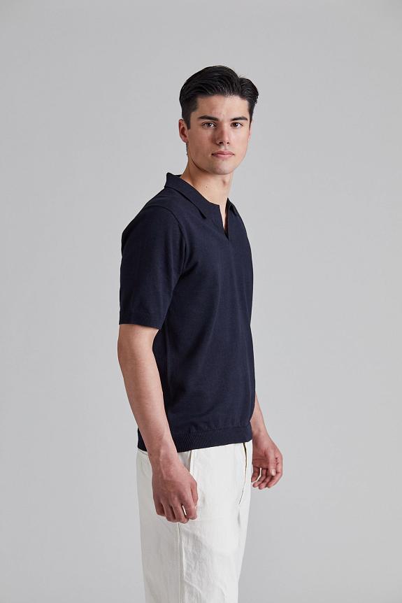 Norse Projects Leif Cotton Linen Polo Dark Navy-2