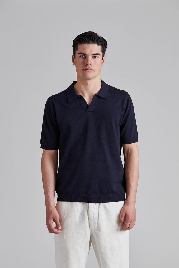 Norse Projects Leif Cotton Linen Polo Dark Navy