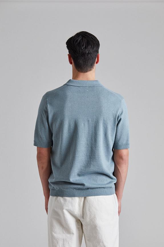 Norse Projects Leif Cotton Linen Polo Greyish Blue-2