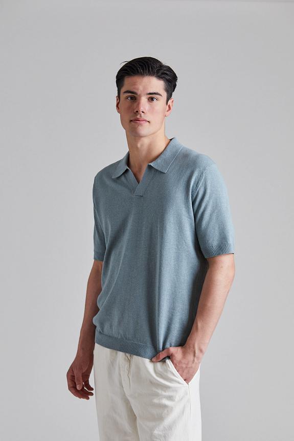 Norse Projects Leif Cotton Linen Polo Greyish Blue-1
