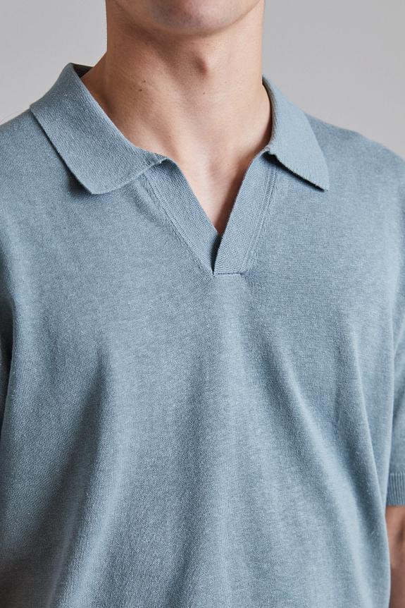 Norse Projects Leif Cotton Linen Polo Greyish Blue-3