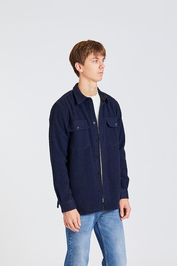 Norse Projects Silas Textured Cotton Wool Overshirt Dark Navy-2