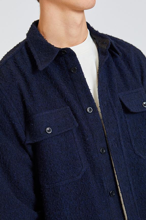 Norse Projects Silas Textured Cotton Wool Overshirt Dark Navy-3