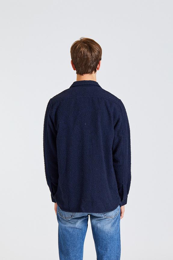 Norse Projects Silas Textured Cotton Wool Overshirt Dark Navy-4