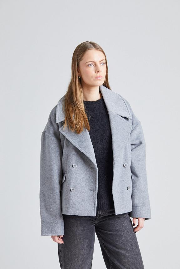 Once Untold Iris Short Coat Light Grey Melange-2