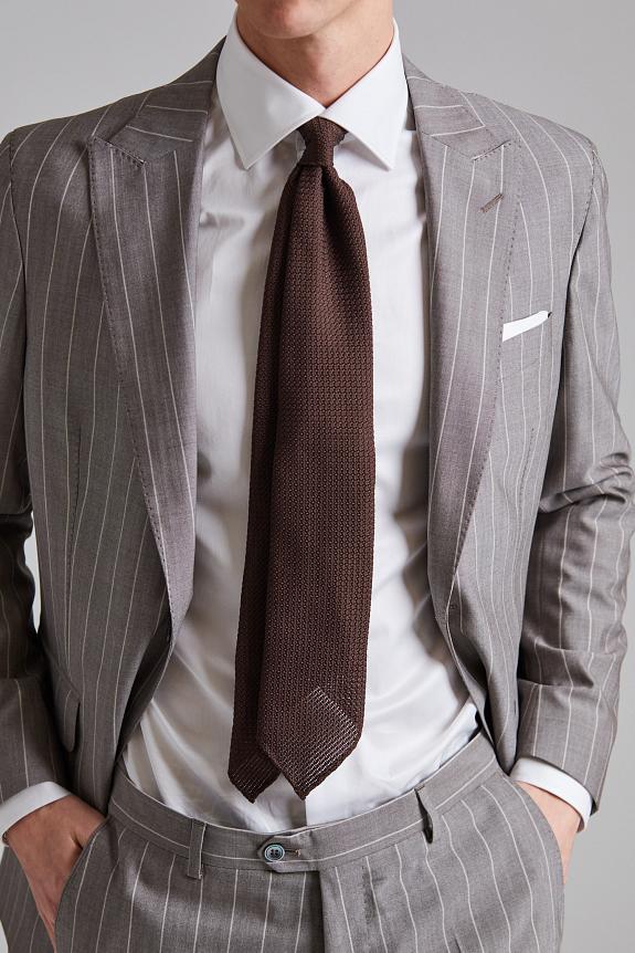 Onesto Handrolled Silk Grenadine Tie Brown
