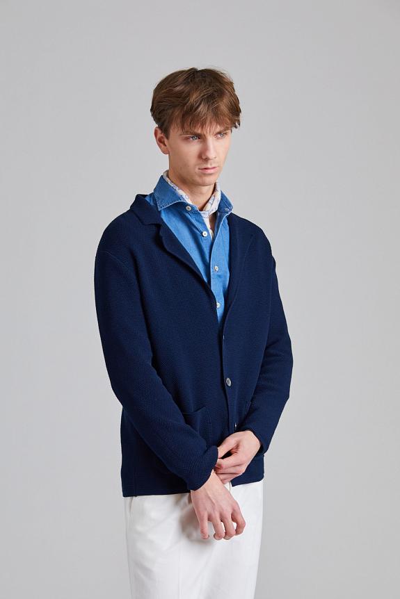 Onesto Strutured Cotton Knit Blazer Blue-1