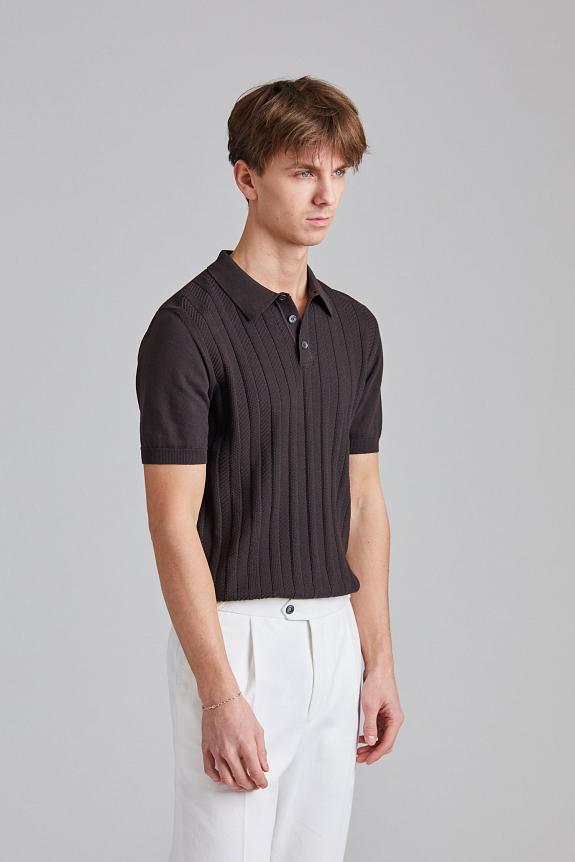 Oscar Jacobson Barto Stripe Poloshirt Brown Elk-1