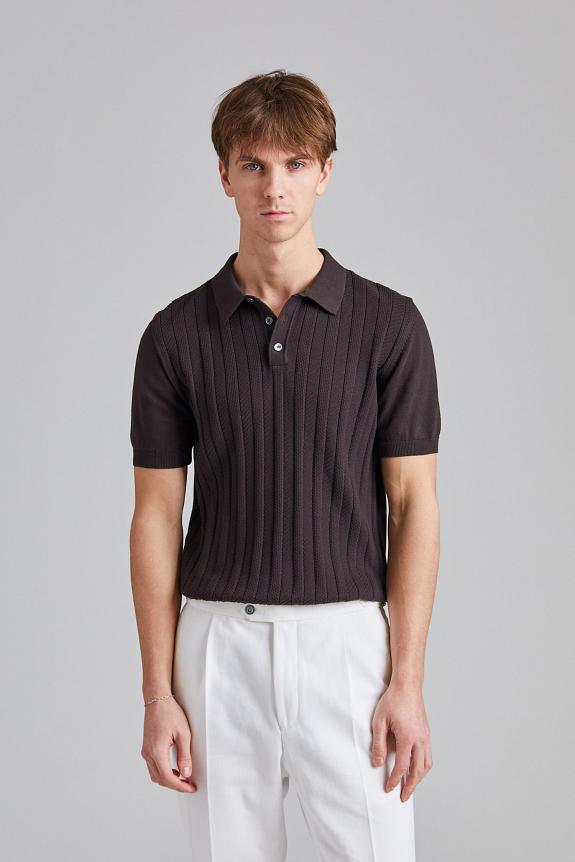 Oscar Jacobson Barto Stripe Poloshirt Brown Elk