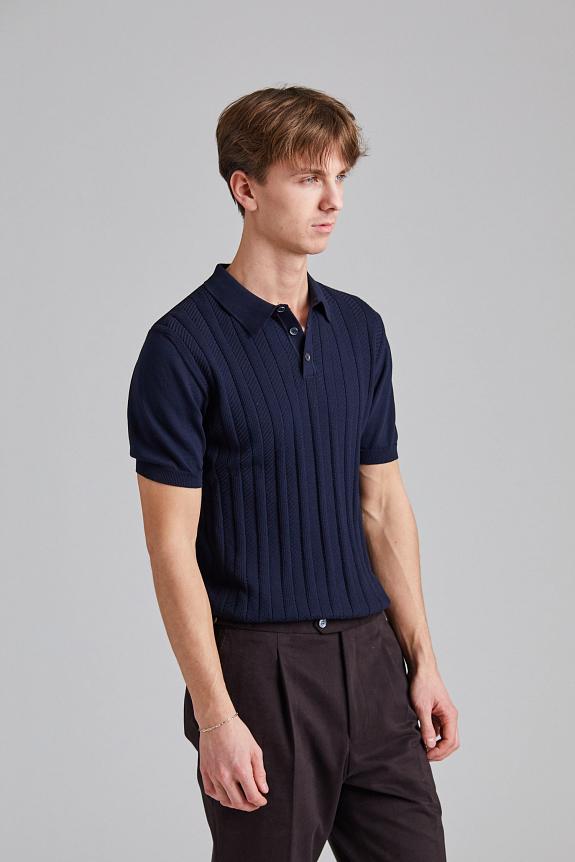 Oscar Jacobson Barto Stripe Poloshirt Night Blue-1