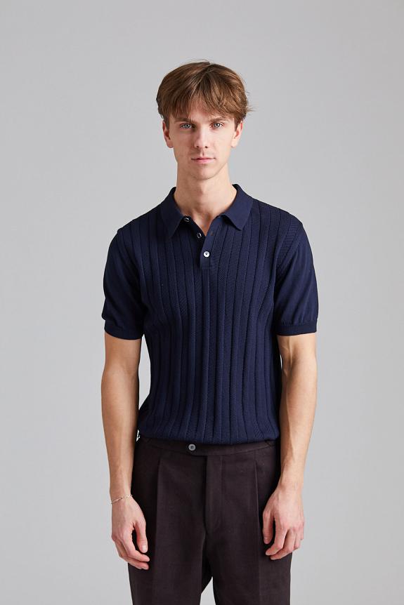 Oscar Jacobson Barto Stripe Poloshirt Night Blue