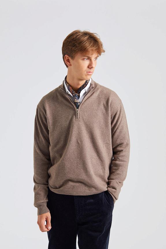 Oscar Jacobson Patton Half Zip Walnut Beige