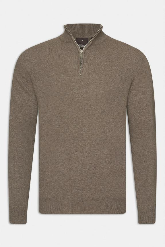 Oscar Jacobson Patton Half Zip Walnut Beige