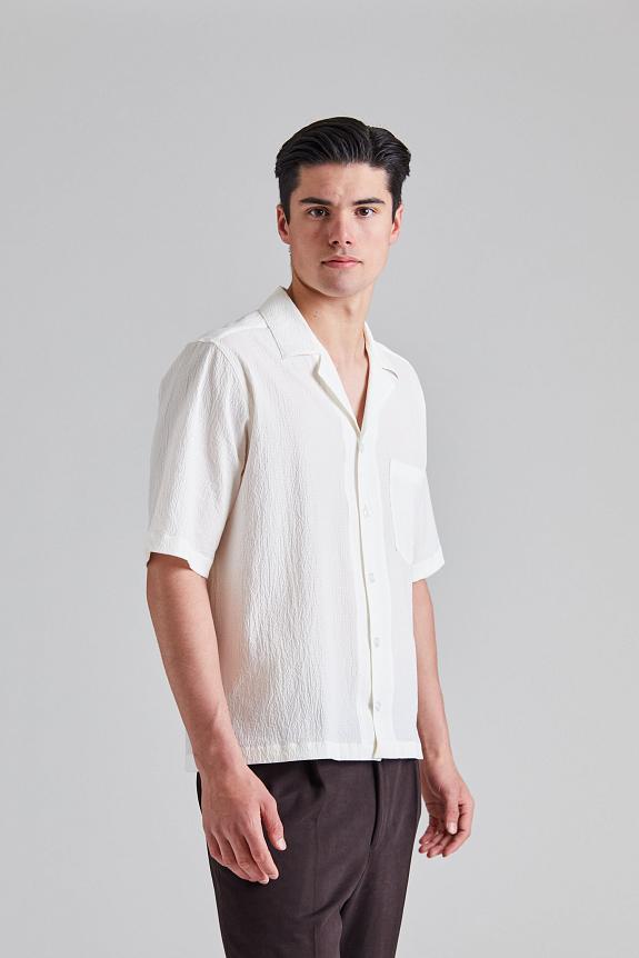 Oscar Jacobson Reg Fit Cuban SS Seersucker Shirt Snow White