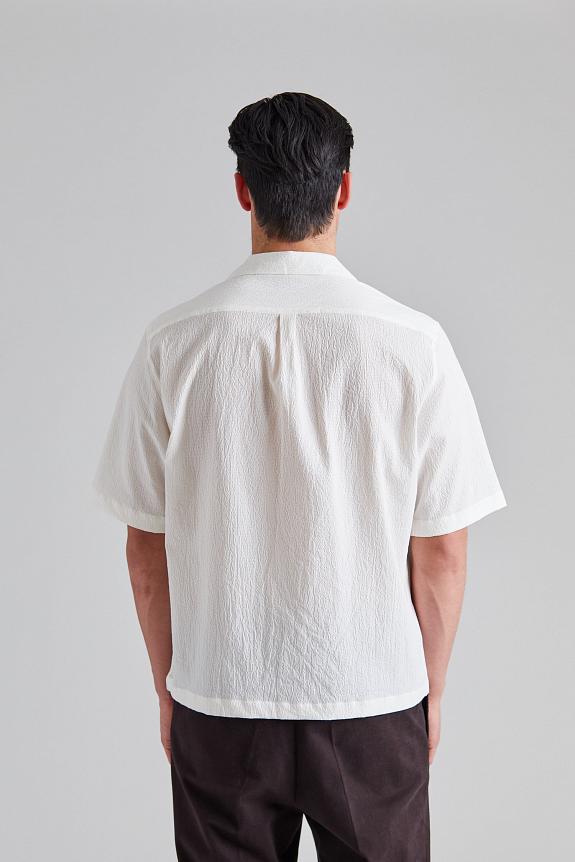 Oscar Jacobson Reg Fit Cuban SS Seersucker Shirt Snow White-3