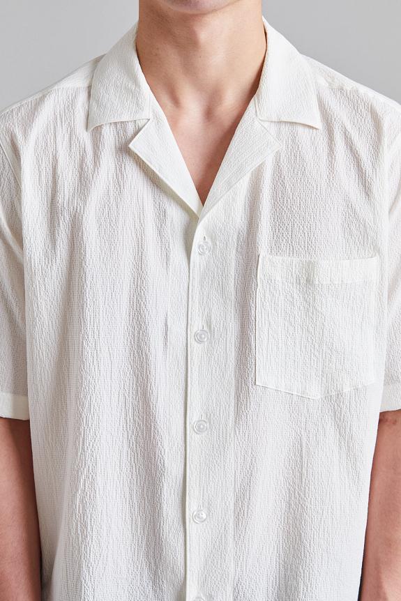 Oscar Jacobson Reg Fit Cuban SS Seersucker Shirt Snow White-4