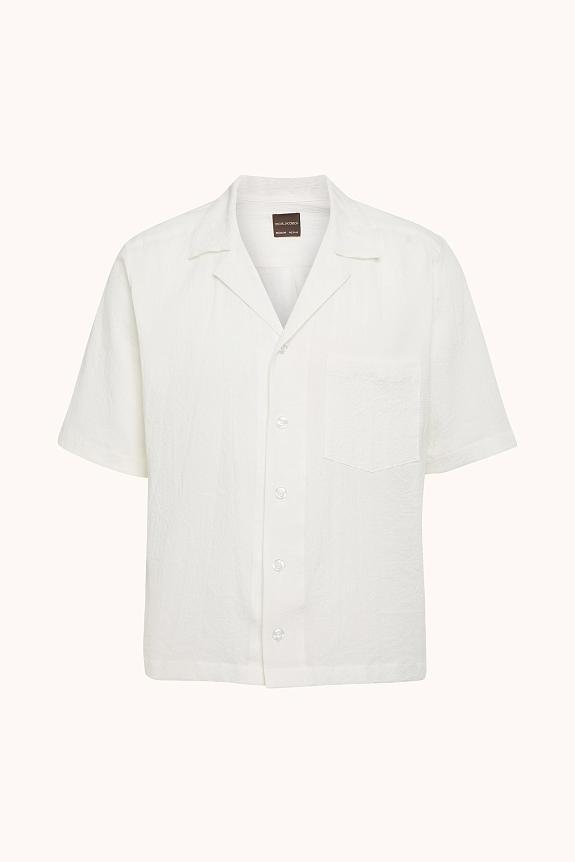 Oscar Jacobson Reg Fit Cuban SS Seersucker Shirt Snow White-5