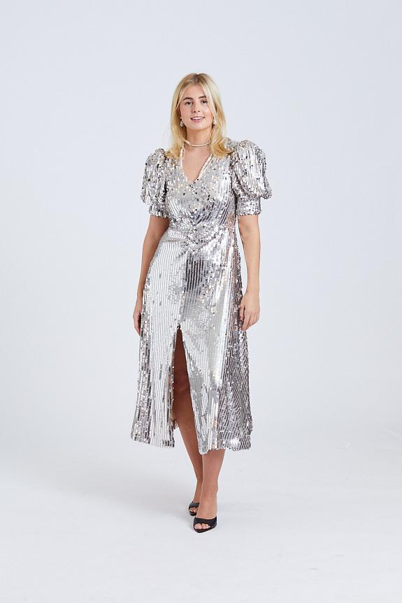 ROTATE Birger Christensen Sierina Sequin Dress Silver