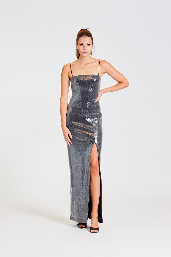 ROTATE Birger Christensen Sequin Maxi Slit Dress Black-2