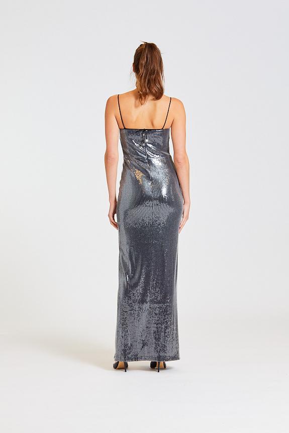 ROTATE Birger Christensen Sequin Maxi Slit Dress Black-3