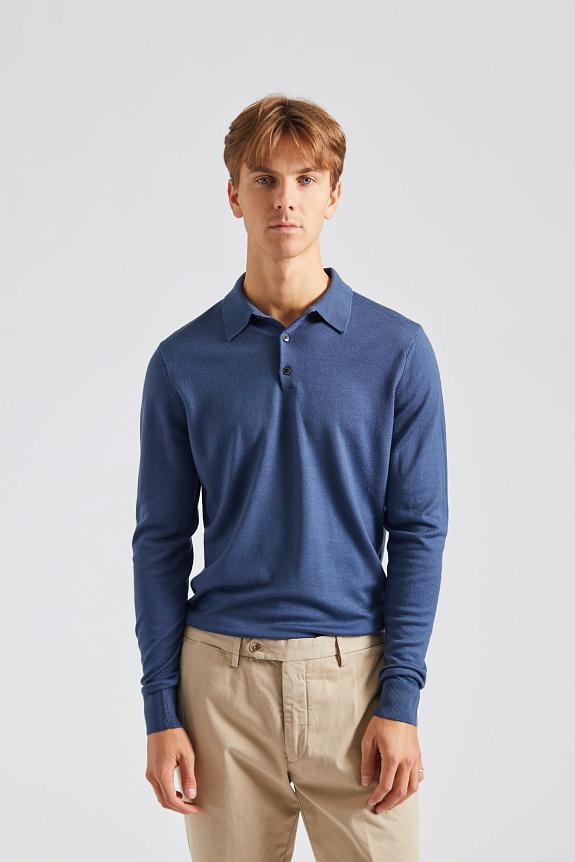 SUNSPEL Merino LS Polo Shirt Slate Blue