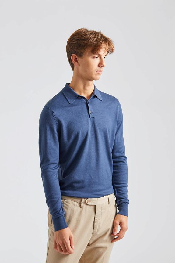 SUNSPEL Merino LS Polo Shirt Slate Blue-1