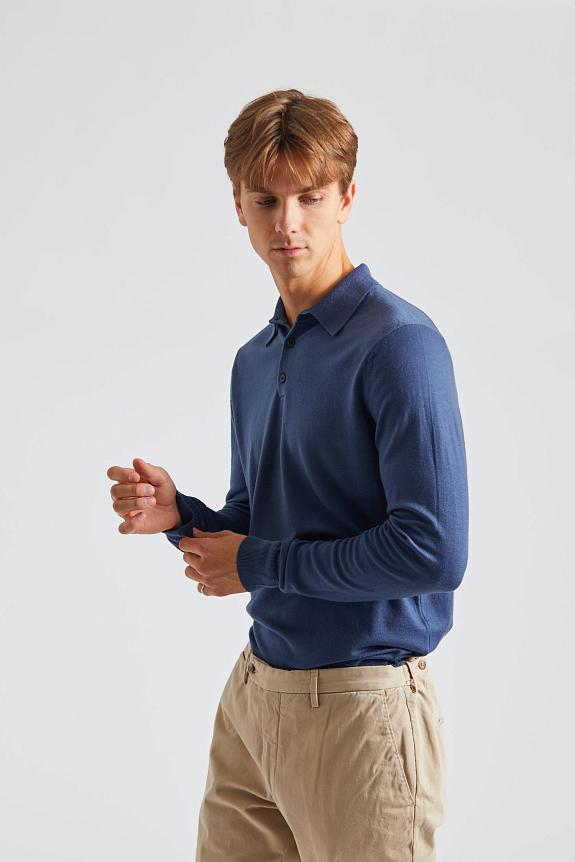 SUNSPEL Merino LS Polo Shirt Slate Blue-3