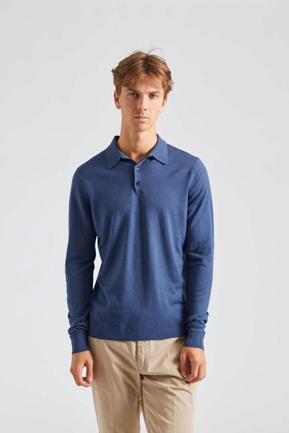 SUNSPEL Merino LS Polo Shirt Slate Blue-5