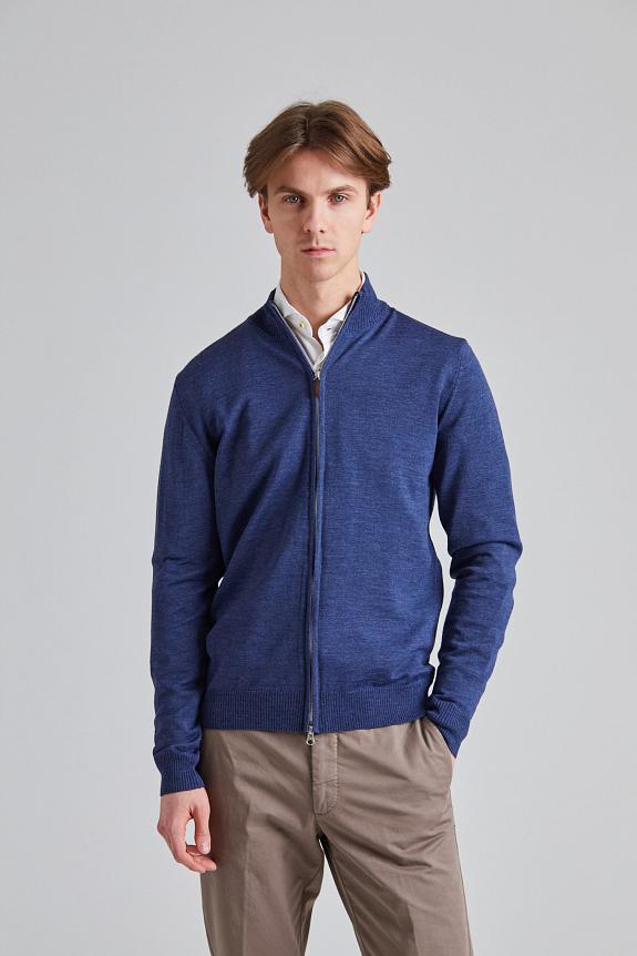 Stenströms Merino Fullzip Cardigan Blue Melange