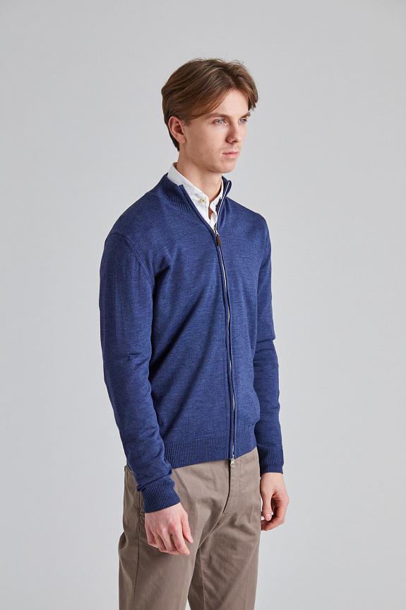 Stenströms Merino Fullzip Cardigan Blue Melange-1